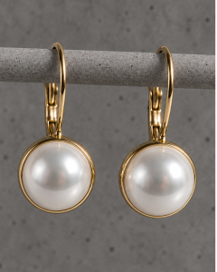 Preview: Perlen Ohrringe 14K vergoldeter Edelstahl, Minimalistischer Goldschmuck, Elegante Hängeohrringe, Brautschmuck, Hochzeit, Geschenk für Sie